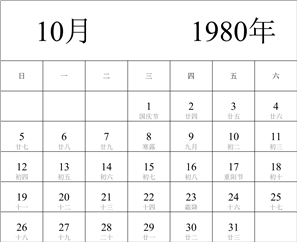 1980年日历